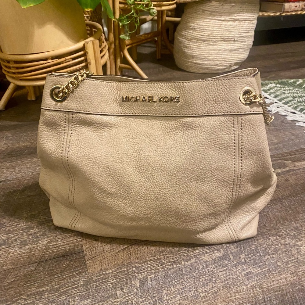 Michael Kors Jet Set Large Pebbled Leather Chain Shoulder Bag 13x10x5"